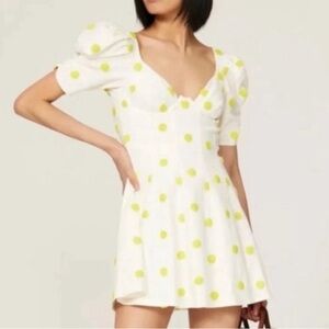 FOR LOVE & LEMONS Claude Yellow Polka Fot Bra Top Mini Skater Dress S Small $220